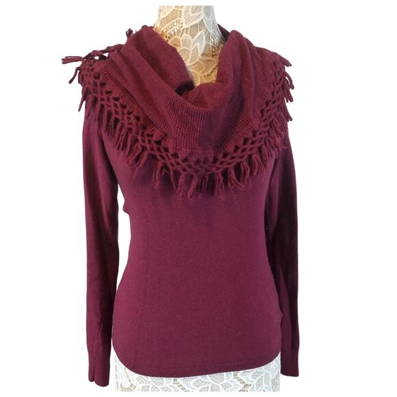 Anthropologie Sweaters - Anthropologie Angel of the north tassel Cowl neck sweater burgundy size small